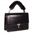 Sac à main style cartable noir rétro-vintage à anse fourrure - BANNED
