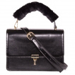 Sac à main style cartable noir rétro-vintage à anse fourrure - BANNED