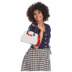 Sac  main style vintage blanc  pois bleus et noeud rouge 