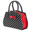 Sac  main style vintage noir  pois blancs et noeud rouge 