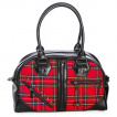 Sac à main tartan rouge à zip en diagonale, cranes et rivets - Banned