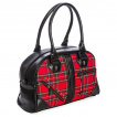 Sac à main tartan rouge à zip en diagonale, cranes et rivets - Banned