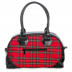 Sac à main tartan rouge à zip en diagonale, cranes et rivets - Banned