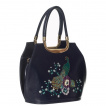 Sac à main vintage à Paon sur branche en fleurs - Bleu nuit