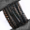 Set de 4 bracelets en cuir, corde et perles de bois