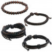 Set de 4 bracelets en cuir, corde et perles de bois