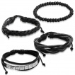 Set de 4 bracelets en cuir noir et perles de bois