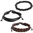 Set de 3 bracelets en cuir tress et perles de bois