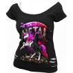 T-shirt dbardeur (2en1) femme  Faucheuse sur une licorne et crnes au sol