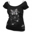 T-shirt dbardeur (2en1) femme gothique avec chat gris  griffes sorties et dchirures