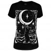 T-shirt femme chat noir  ailes de chauve-souris jouant avec la lune - RESTYLE