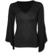 T-shirt femme gothique élégant noir à manches amples et col V