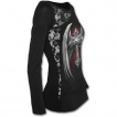 T-shirt femme gothique à manche de dentelle avec croix macabre à ailes d'ange