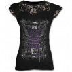 T-shirt femme gothique  manches courtes avec motif corset de cuir et mtal