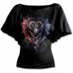 T-shirt femme gothique  manches voiles avec dragons formant un coeur