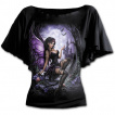 T-shirt femme gothique à manches voilées avec fée et chateau enchanté