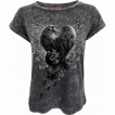 T-shirt femme gris dlav  corbeaux en coeurs et nid de roses