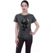 T-shirt femme gris dlav  corbeaux en coeurs et nid de roses