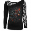 T-shirt femme à rose incandescente - manche longue à dentelle