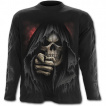 T-shirt gothique homme à manches longues à doigt de la mort avec faux et sablier