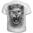 T-shirt homme blanc avec lion rugissant et motif tribal