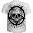 T-shirt homme blanc effet craquel  tte de mort et pentagramme