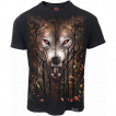 T-shirt homme coton Bio  loup hurlant dans les arbres et pleine lune