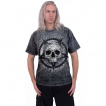 T-shirt homme gris dlav effet craquel  tte de mort et pentacle