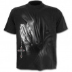 T-shirt homme noir à personnage priant avec une croix à crane