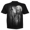 T-shirt homme noir à loup hurlant dans les arbres et pleine lune