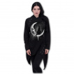 Sweat-capuche femme long à oeillets avec chat noir sur lune