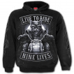 Sweat capuche homme à chat biker sur sa moto (LIVE TO RIDE - NINE LIVES)