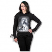 Sweat-shirt gothique femme avec manches  lacets et loup dans une fort enneige