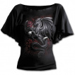 T-shirt femme à manches courtes avec dragon tenant une rose