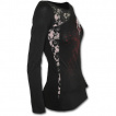 T-shirt femme gothique à manche longue en dentelle avec rose ensanglanté et éclaboussures
