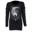T-shirt femme gothique  manches lacres avec loups et attrape rve Yin et Yang