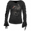 T-shirt femme gothique  manches longues  lacets avec Dragon style mtalis