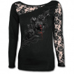 T-shirt femme gothique  manches longues en dentelle avec rose noire et serpent