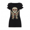 T-shirt Femme gothique Jawbreaker à tête de mort, roses et révolvers