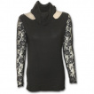 T-shirt femme gothique noir à manches longues et capuche