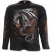 T-shirt gothique homme  manches longues avec dragon gris sur lave craquele