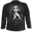 T-shirt gothique homme  manches longues avec jeune femme religieuse, rose et crucifix