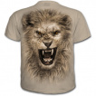 T-shirt homme beige avec lion rugissant et motif tribal