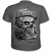 T-shirt homme gothique gris avec masque Catrina Calavera et crane avec rose