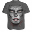 T-shirt homme gothique gris avec masque Catrina Calavera et crane avec rose