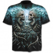 T-shirt homme noir à cranes en face à face et flammes bleues