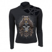 Top femme épaule pentagramme à hibou sur crane