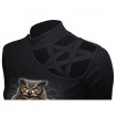 Top femme épaule pentagramme à hibou sur crane