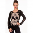 Top femme gothique à manches lacées et crane de sucre uni