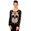 Top femme gothique à manches lacées et crane de sucre uni